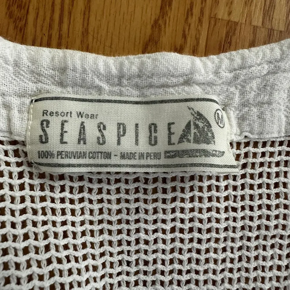 SeaSpice White Peruvian Cotton Crochet Swim Cover Up Dress M